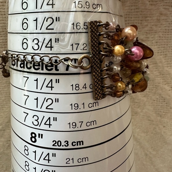 Bracelet 9 Strand Beaded Pink and Green Multi Strand Adjustable Chain Links 0775 - Picture 10 of 10